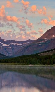 Preview wallpaper mountains, lake, sky, clouds, air, evening