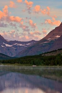 Preview wallpaper mountains, lake, sky, clouds, air, evening