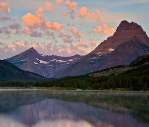 Preview wallpaper mountains, lake, sky, clouds, air, evening