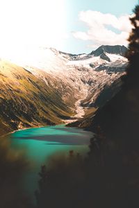 Preview wallpaper mountains, lake, slopes, peak, snow