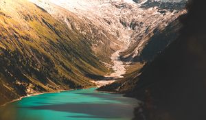 Preview wallpaper mountains, lake, slopes, peak, snow