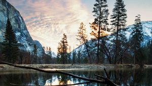 Preview wallpaper mountains, lake, snag, trees