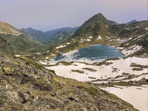 Preview wallpaper mountains, lake, snow, peaks, nature