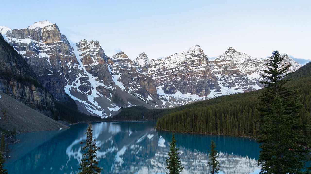 Wallpaper mountains, lake, snow, winter, trees