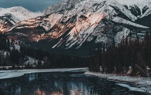 Preview wallpaper mountains, lake, snow, snowy, jasper, canada