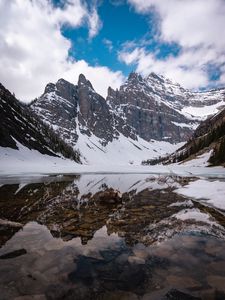 Preview wallpaper mountains, lake, snow, landscape, reflection