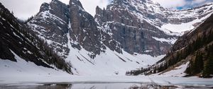 Preview wallpaper mountains, lake, snow, landscape, reflection