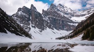 Preview wallpaper mountains, lake, snow, landscape, reflection