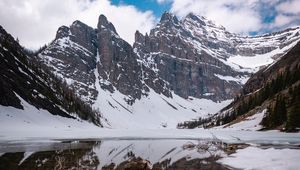 Preview wallpaper mountains, lake, snow, landscape, reflection