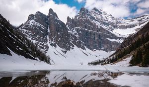 Preview wallpaper mountains, lake, snow, landscape, reflection