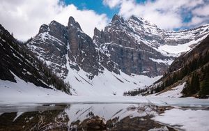 Preview wallpaper mountains, lake, snow, landscape, reflection