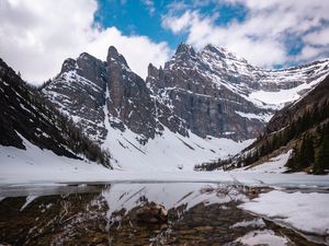 Preview wallpaper mountains, lake, snow, landscape, reflection
