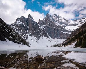 Preview wallpaper mountains, lake, snow, landscape, reflection