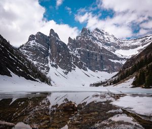 Preview wallpaper mountains, lake, snow, landscape, reflection