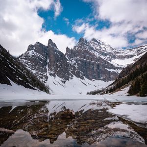 Preview wallpaper mountains, lake, snow, landscape, reflection