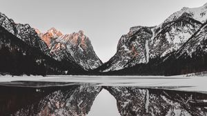Preview wallpaper mountains, lake, snow, reflection, landscape