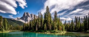 Preview wallpaper mountains, lake, spruce, forest, sky