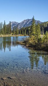 Preview wallpaper mountains, lake, spruce, sky