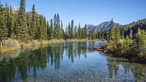 Preview wallpaper mountains, lake, spruce, sky