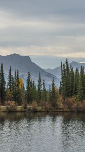 Preview wallpaper mountains, lake, spruce, trees, autumn