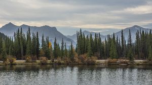 Preview wallpaper mountains, lake, spruce, trees, autumn