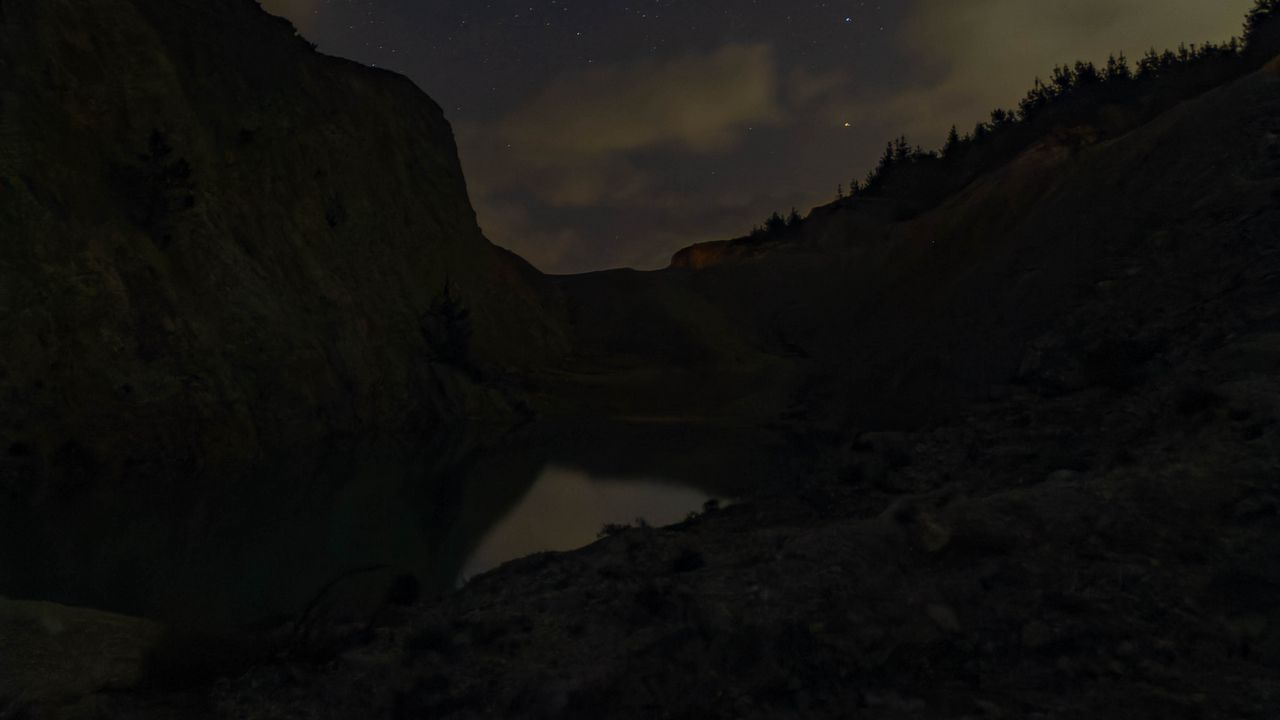 Wallpaper mountains, lake, starry sky, night