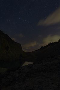 Preview wallpaper mountains, lake, starry sky, night