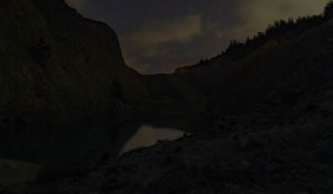 Preview wallpaper mountains, lake, starry sky, night