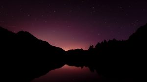 Preview wallpaper mountains, lake, starry sky, night, dark