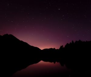 Preview wallpaper mountains, lake, starry sky, night, dark