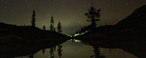 Preview wallpaper mountains, lake, starry sky, stars, reflection, night