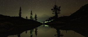 Preview wallpaper mountains, lake, starry sky, stars, reflection, night