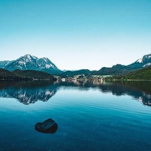 Preview wallpaper mountains, lake, stones, reflection, landscape