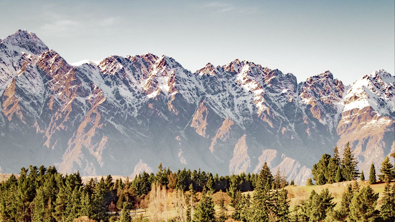 Wallpaper mountains, lake, stones, trees, snowy