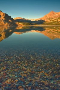 Preview wallpaper mountains, lake, stones, bottom, water, transparent