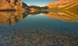 Preview wallpaper mountains, lake, stones, bottom, water, transparent