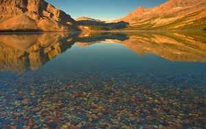 Preview wallpaper mountains, lake, stones, bottom, water, transparent