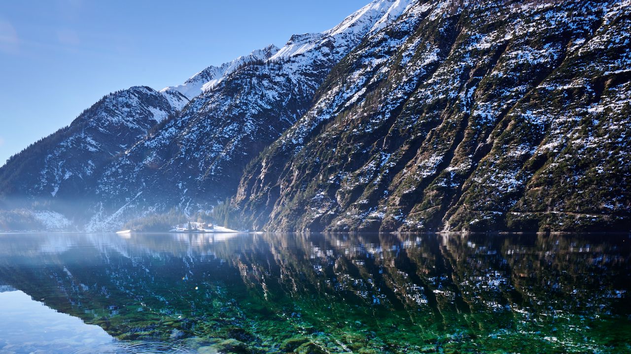 Wallpaper mountains, lake, stones, bottom, nature