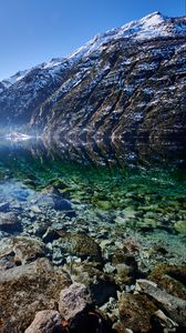 Preview wallpaper mountains, lake, stones, bottom, nature