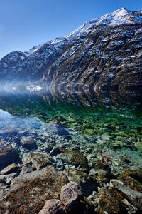 Preview wallpaper mountains, lake, stones, bottom, nature