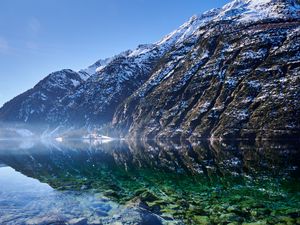 Preview wallpaper mountains, lake, stones, bottom, nature