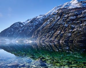 Preview wallpaper mountains, lake, stones, bottom, nature