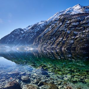 Preview wallpaper mountains, lake, stones, bottom, nature