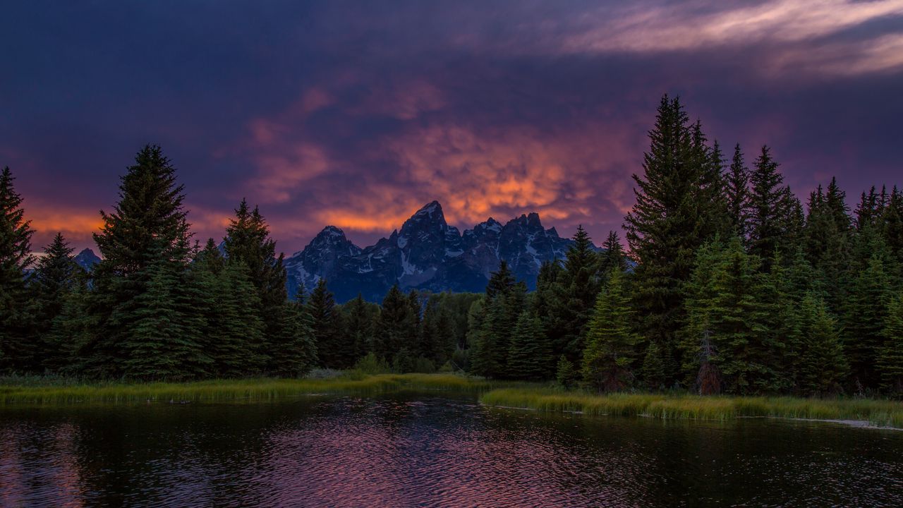 Wallpaper mountains, lake, sunset