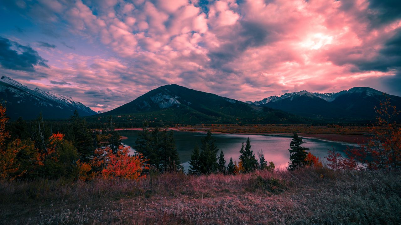 Wallpaper mountains, lake, sunset