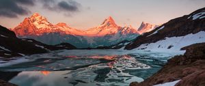 Preview wallpaper mountains, lake, sunset, evening, ice, landscape, switzerland