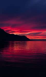 Preview wallpaper mountains, lake, sunset, horizon, sky, switzerland