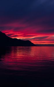 Preview wallpaper mountains, lake, sunset, horizon, sky, switzerland