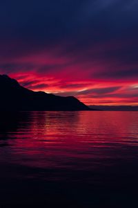 Preview wallpaper mountains, lake, sunset, horizon, sky, switzerland