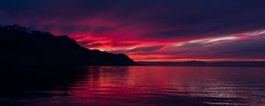 Preview wallpaper mountains, lake, sunset, horizon, sky, switzerland